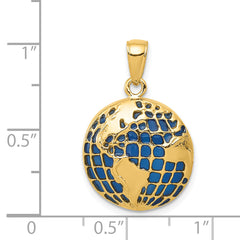 14K Gold Blue Enameled Globe Pendant for Men | Solid Casted Design