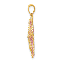 14K Gold Pink Enameled Starfish Pendant with Polished Finish