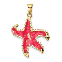 14K Gold Pink Enameled Starfish Pendant with Polished Finish