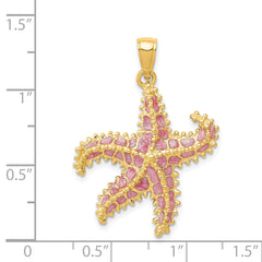 14K Gold Pink Enameled Starfish Pendant with Polished Finish