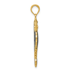 14K Gold 3D Blue Enameled Seahorse Pendant with Polished Finish