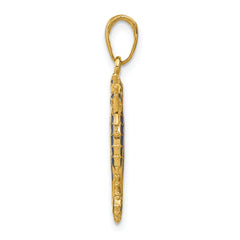 14K Gold 3D Blue Enameled Seahorse Pendant Polished, Textured Charm