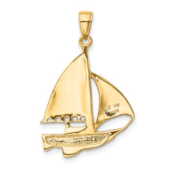 14K Gold Sailboat Pendant with Blue & White Enamel, Nautical Charm