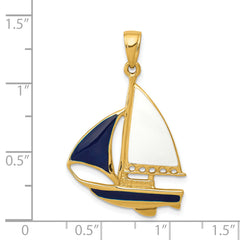 14K Gold Sailboat Pendant with Blue & White Enamel, Nautical Charm