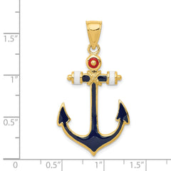 14K Gold Enameled Anchor Pendant with Red, White, Blue Accents