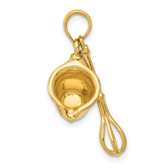 14K Gold 3D Measuring Cup and Whisk Pendant with Black Enamel Finish