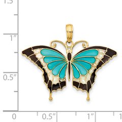 14K Gold Aqua Enameled Butterfly Pendant with Multi-Color Accents, Polished Finish