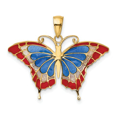 14K Gold Multi-Colored Enamel Butterfly Pendant Polished, Elegant