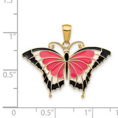14K Gold Enameled Butterfly Pendant with Multi-Colored Accents Polished Finish
