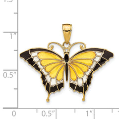 14K Yellow Gold Enameled Butterfly Pendant with Multi-Color Accents Polished Finish
