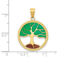 14K Gold Enameled Tree of Life Pendant with Polished Finish