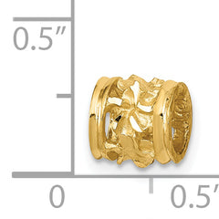 14K Gold Diamond-Cut Plumeria Barrel Slide Pendant, Fits 2-3mm Omega