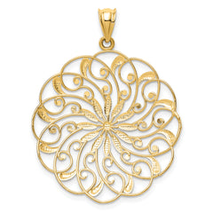 14K Gold Fancy Swirl Pendant with Rhodium Accents and Diamond-Cut Finish