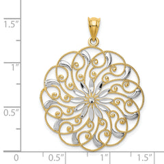 14K Gold Fancy Swirl Pendant with Rhodium Accents and Diamond-Cut Finish