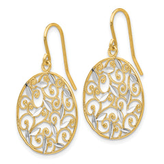 14K Gold Rhodium Filigree Drop Earrings with Diamond-Cut Design