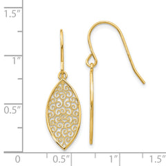 14K Gold Filigree Teardrop Dangle Earrings with Polished Finish