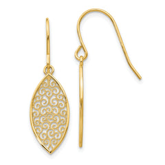 14k Fancy Filigree Teardrop Dangle Earrings