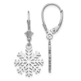 14K White Gold Snowflake Drop Earrings with Rhodium Plating Leverback
