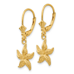 14K Gold Starfish Leverback Earrings with Polished Finish Elegant Dangle Style