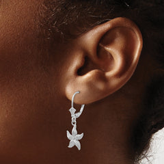 14K White Gold Starfish Drop Earrings with Polished Leverback