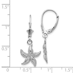 14K White Gold Starfish Drop Earrings with Polished Leverback