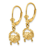 14K Gold Blue Crab Drop Earrings with Leverback Closure, 30mm