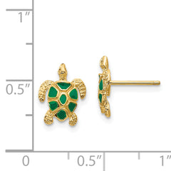14K Gold Green Enameled Sea Turtle Earrings Polished and Elegant Design