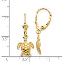 14K 3-D Mini Sea Turtle Leverback Earrings