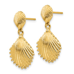 14K Gold Scallop Shell Dangle Earrings with Polished Finish