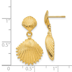 14K Gold Scallop Shell Dangle Earrings with Polished Finish