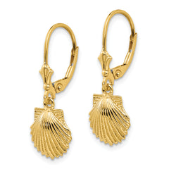 14K Gold Scallop Shell Leverback Earrings with Polished Finish for Women