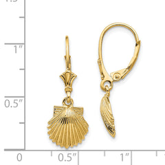 14K Gold Scallop Shell Leverback Earrings with Polished Finish for Women