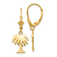 14K Palm Tree Leverback Earrings