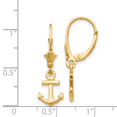 14K Gold Mini Anchor Leverback Earrings with Polished Finish for Women
