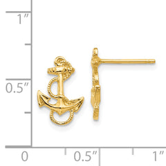 14K Gold Anchor Earrings with Rope Trim Polished Finish