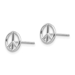 14K White Gold Peace Symbol Post Earrings with Polished Finish