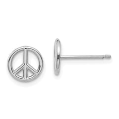 14K White Gold Peace Symbol Post Earrings with Polished Finish