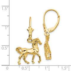 14K 3-D Horse Leverback Earrings