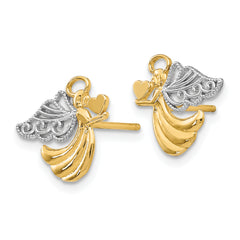 14K Gold Rhodium-Plated Angel Earrings with Heart Polished, Women's Post