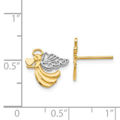 14K Gold Rhodium-Plated Angel Earrings with Heart Polished, Women's Post