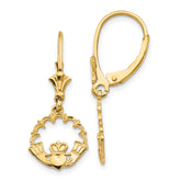 14K Claddagh in Circle Leverback Earrings