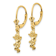 14K Gold Angel Drop Earrings with Leverback Closure  Elegant Casted Design