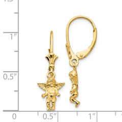 14K 3-D Mini Guardian Angel Leverback Earrings