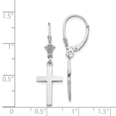 14K White Gold Dangle Cross Leverback Earrings
