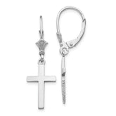 14K White Gold Polished Cross Leverback Earrings with Rhodium Finish