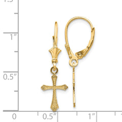 14K Mini Cross with Scroll Tips Leverback Earrings