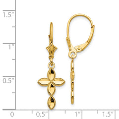 14K Cross with Beaded Edge Leverback Earrings