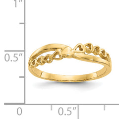 14K Polished Criss Cross Pattern Hearts Ring