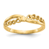 14K Polished Criss Cross Pattern Hearts Ring