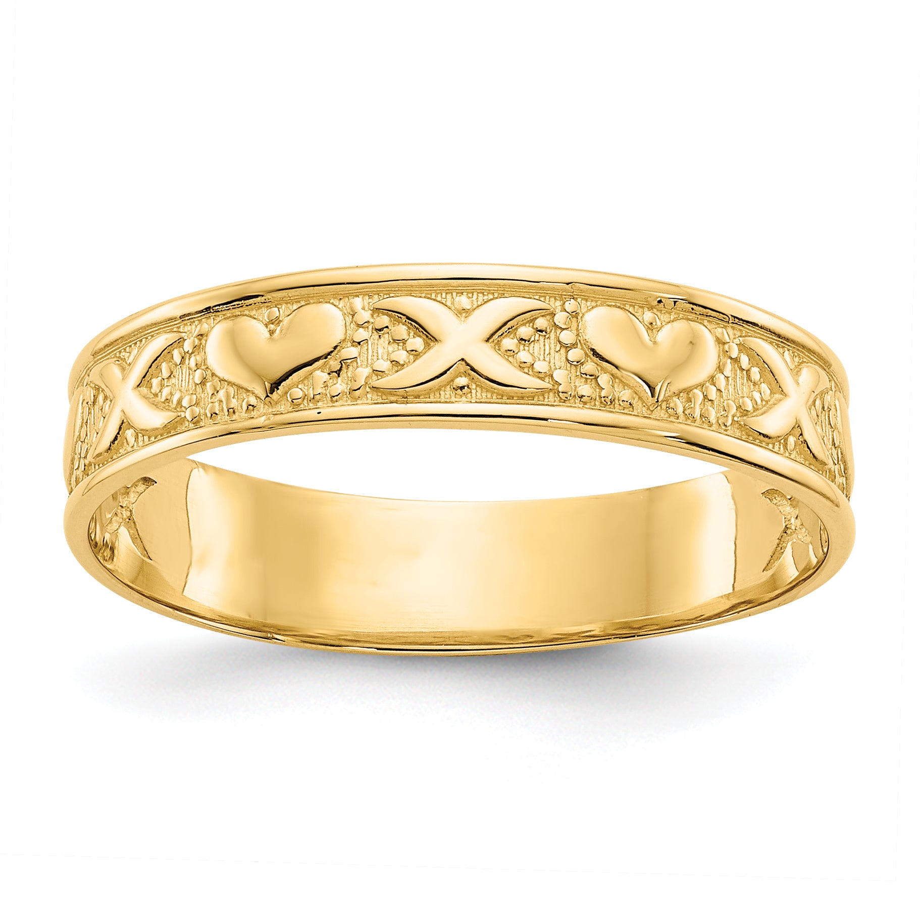 14K Polished X and Hearts Ring